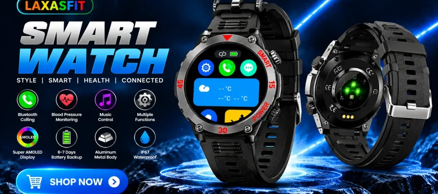 LAXASFIT Smartwatch Neon Tech Banner